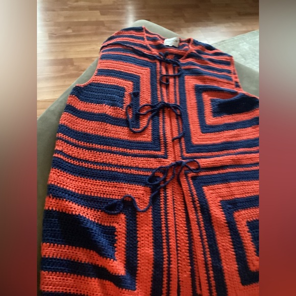 FRNCH Sweaters - FRNCH Vibrant Orange and Navy Crochet Vest